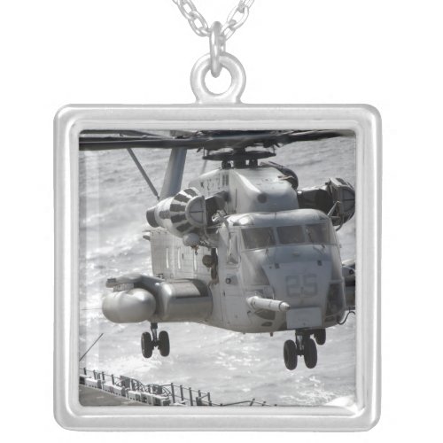 A CH_53E Super Stallion helicopter Silver Plated Necklace