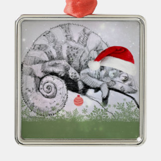A Chameleon Christmas Metal Ornament