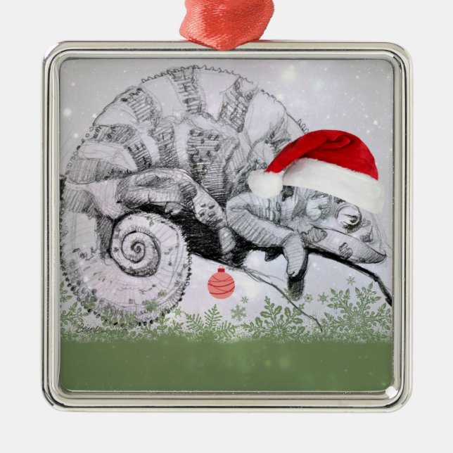 A Chameleon Christmas Metal Ornament (Front)