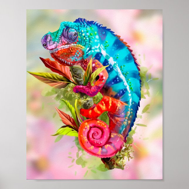 A chameleon is sitting on a branch poster (Front)