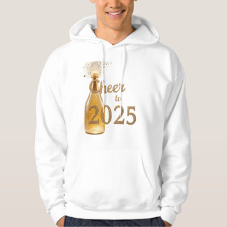 A champagne bottle popping with Cheers to 2025   Hoodie