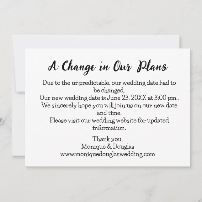 A Change in Our Plans Personalized Details card (Front)