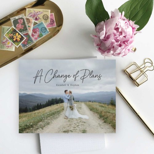 A Change of Plans Wedding Update Photo Announcement Postcard