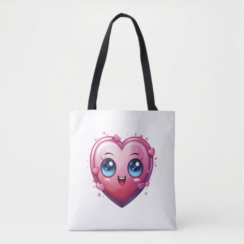A charming kawaii style pixelated heart tote bag