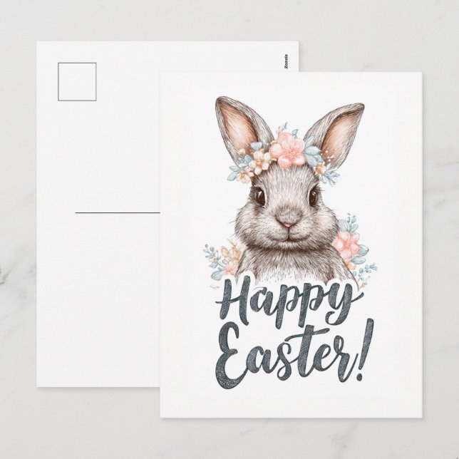 A charming painted Eastera cute bunny Holiday Postcard (Front/Back)