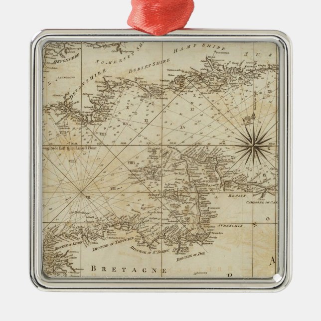 A chart of the British Channel Metal Ornament (Front)