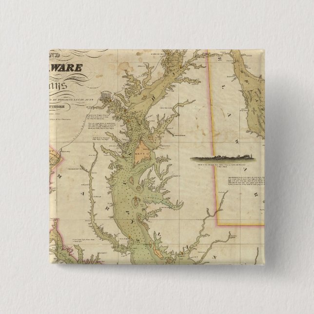 A Chart of the Chesapeake And Delaware Bays Pinback Button (Front)