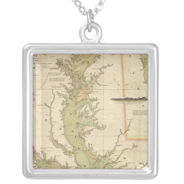 A Chart of the Chesapeake And Delaware Bays Silver Plated Necklace (Front)