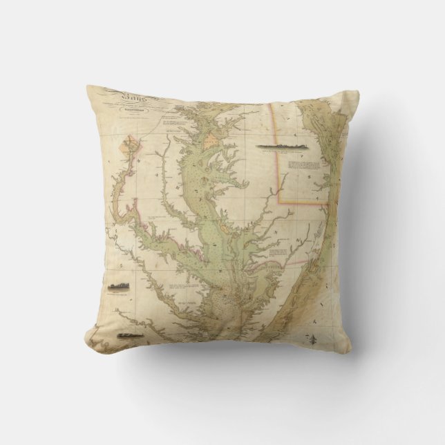 A Chart of the Chesapeake And Delaware Bays Throw Pillow (Front)