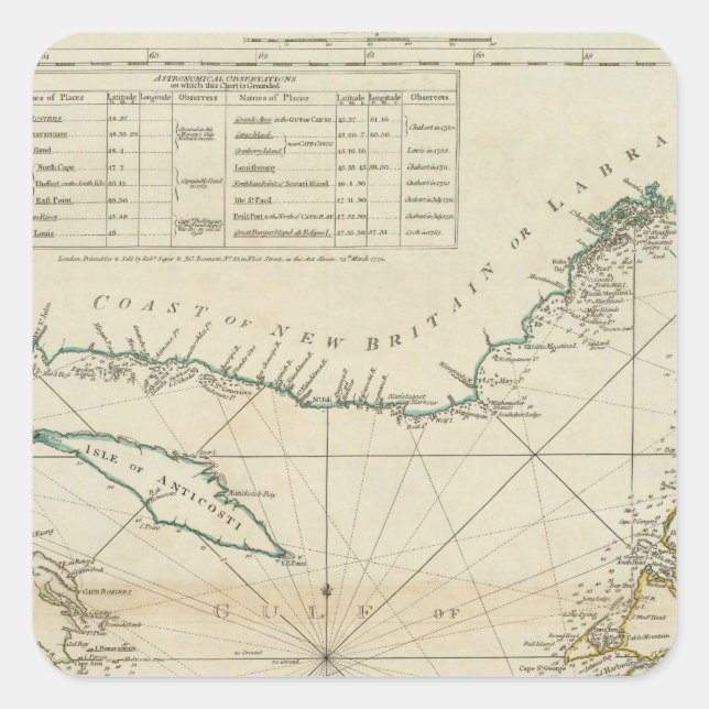 A Chart Of The Gulf Of St Lawrence Square Sticker (Front)