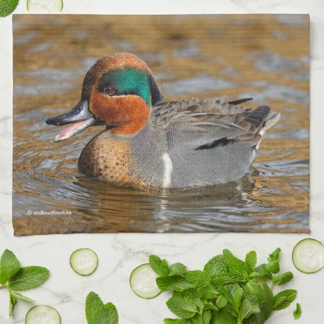 A Chatty Green-Winged Teal Duck at the Pond Towel (Folded)