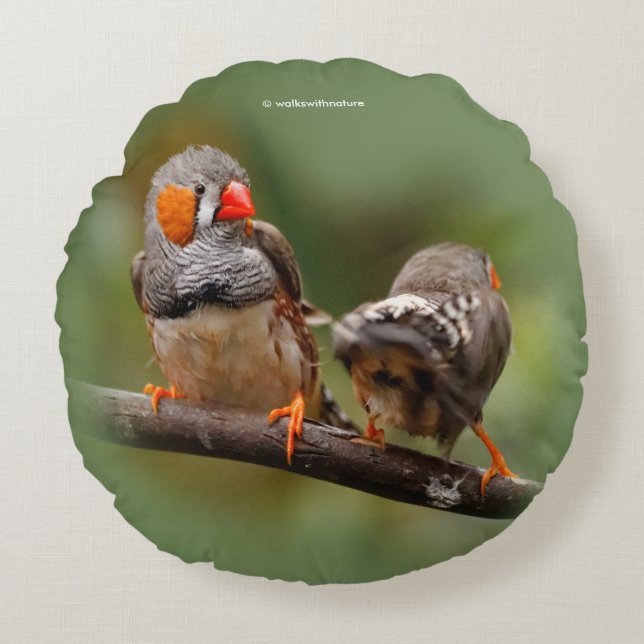 A Cheeky Pair of Zebra Finches Round Pillow (Front)