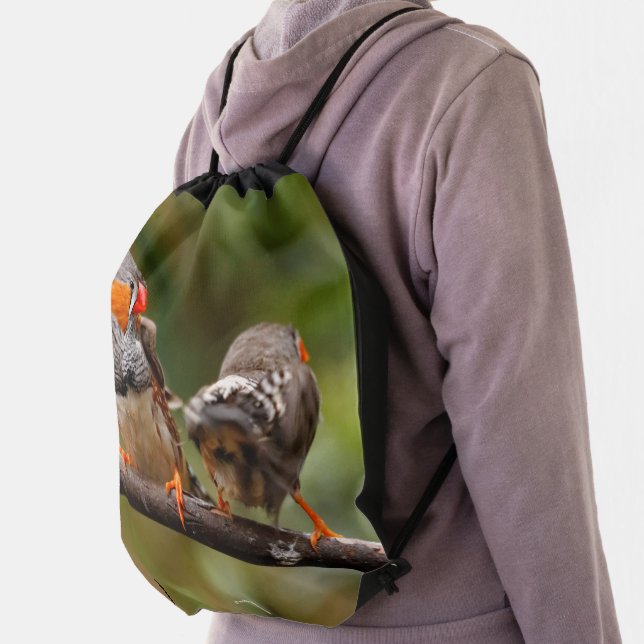 A Cheeky Pair of Zebra Finches Songbirds Drawstring Bag (Insitu)