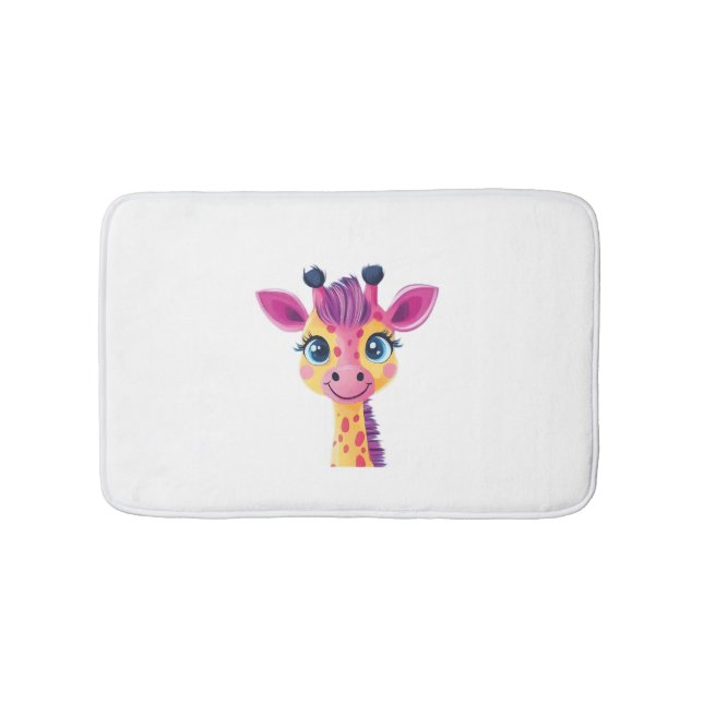 A cheerful and whimsical design of a young giraffe bath mat (Front)
