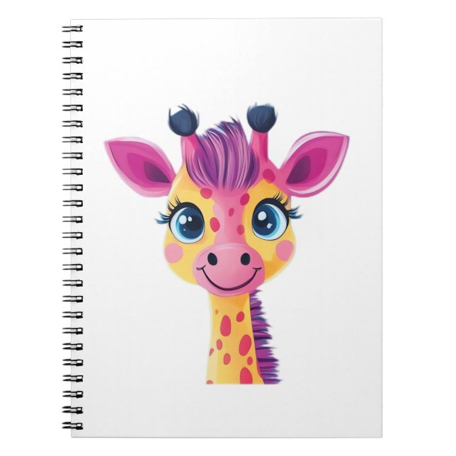 A cheerful and whimsical design of a young giraffe notebook (Front)