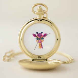 A cheerful and whimsical design of a young giraffe pocket watch