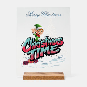 A cheerful cartoon elf  acrylic sign