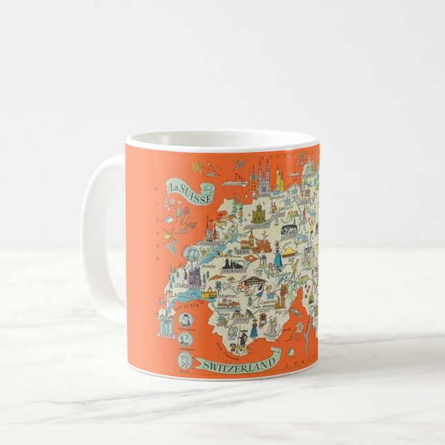 A Cheerful, Illustrated Map of Switzerland Mug (Front Left)