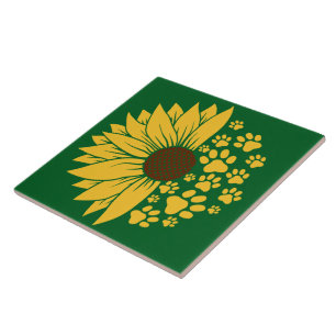 A Cheerful Paw Print Design in Sunny Yellow Tones Ceramic Tile