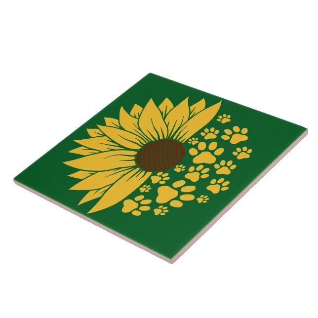 A Cheerful Paw Print Design in Sunny Yellow Tones Ceramic Tile (Side)
