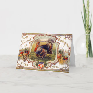 A Cheerful Thanksgiving to You Vintage Sticker Holiday Card