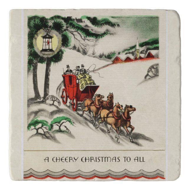 A Cheery Horse and Carriage Christmas Trivet (Front)