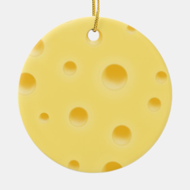 A Cheesy Message Personalized Yellow Swiss Cheese Ceramic Ornament (Front)