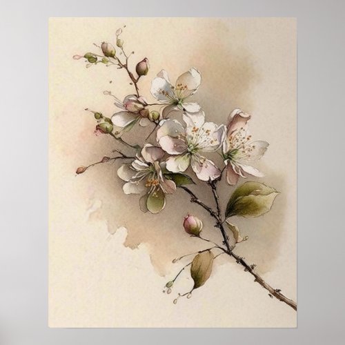 A Cherry Blossom Branch Watercolor Poster