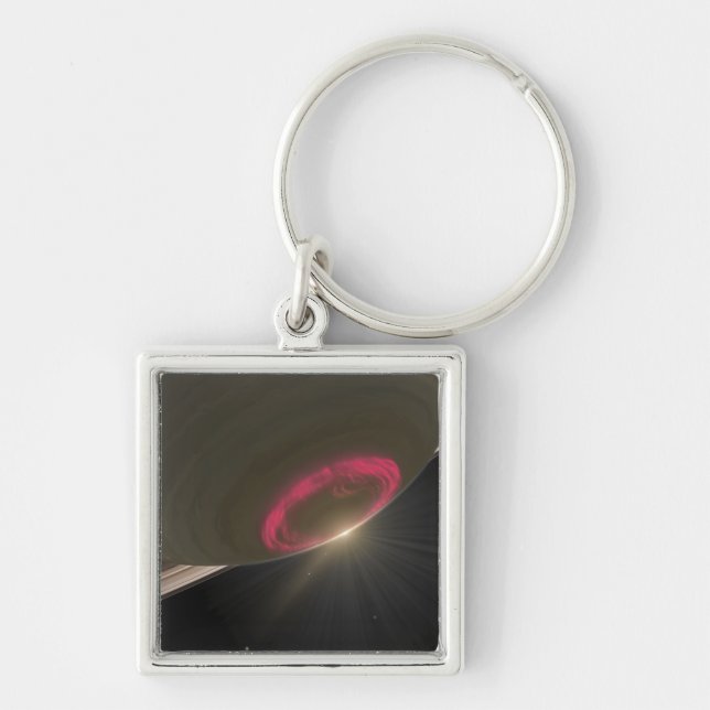 A cherry-red aurora keychain (Front)