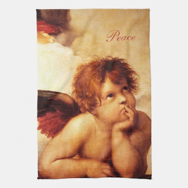 A Cherub, Detail of the Sistine Madonna - Raphael Kitchen Towel (Vertical)