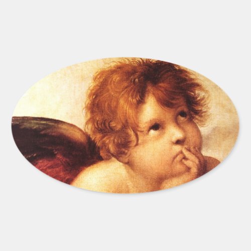 A Cherub Detail of the Sistine Madonna _ Raphael Oval Sticker