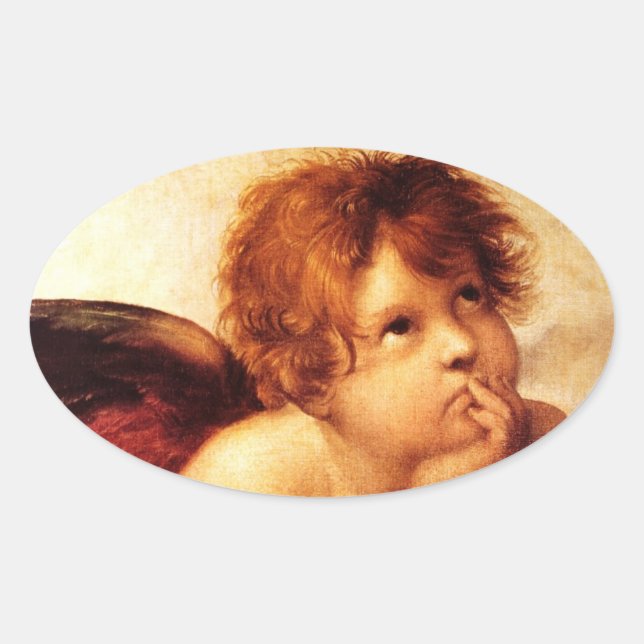 A Cherub, Detail of the Sistine Madonna - Raphael Oval Sticker (Front)