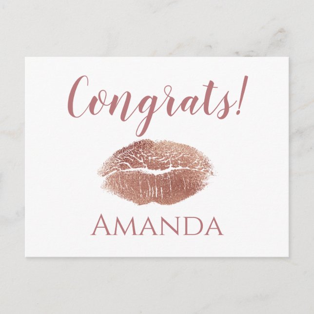 A chic and girly lipstick print congrats postcard (Front)