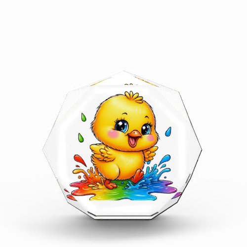 a chick playing in a puddle of colors photo block