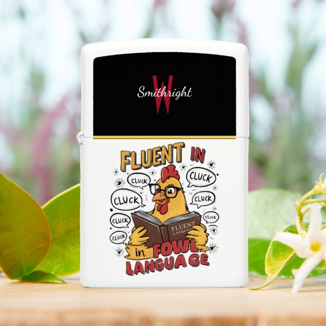 A Chicken Fluent Fowl Language Zippo Lighter (On Table)