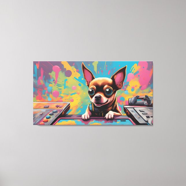 A chihuahua dog playing videogames canvas print (Front)