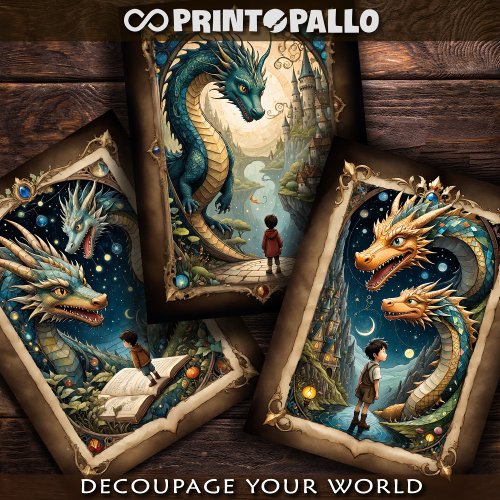 A Child and Dragons In Fantasy World  Wrapping Paper Sheets