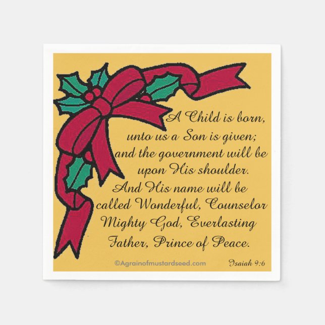 A Child is born Scripture Christmas Napkins (Front)
