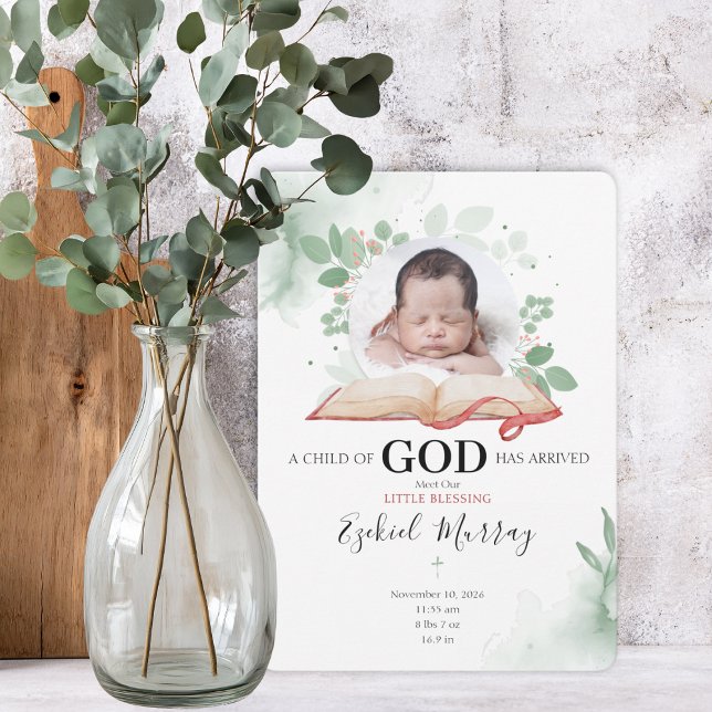A Child Of God Has Arrived Birth Announcement Card (Creator Uploaded)