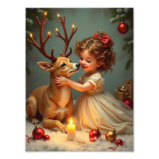A Child’s Joyful Christmas with Her Gentle Dog Photo Print (Front)
