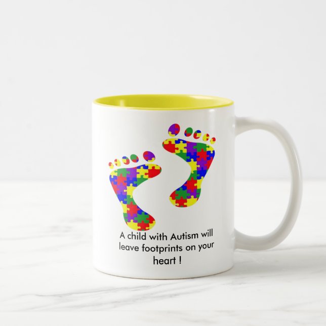 A child with Autism will leave footprints......... Two-Tone Coffee Mug (Right)