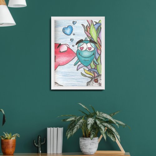A Childs Drawing Love the Fishy Framed Art