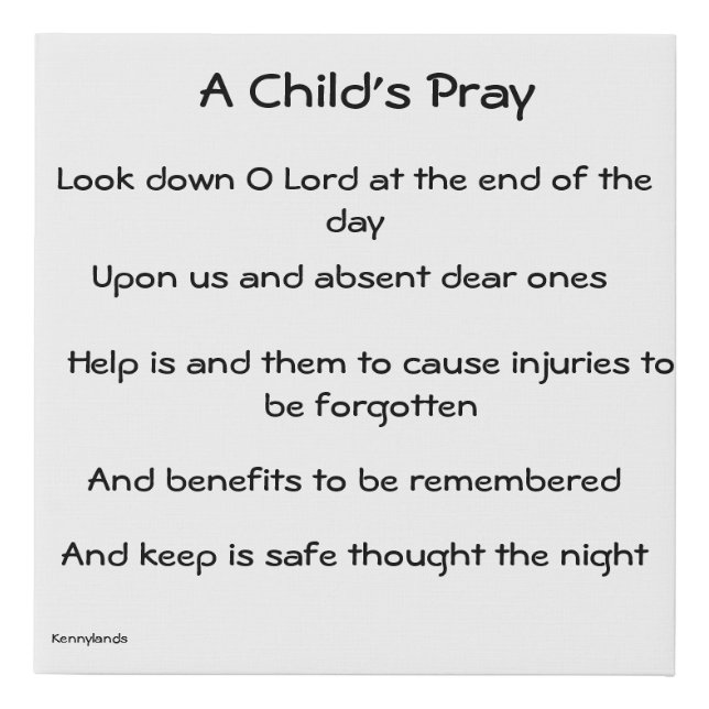 A Child's Pray  Faux Canvas Print (Front)
