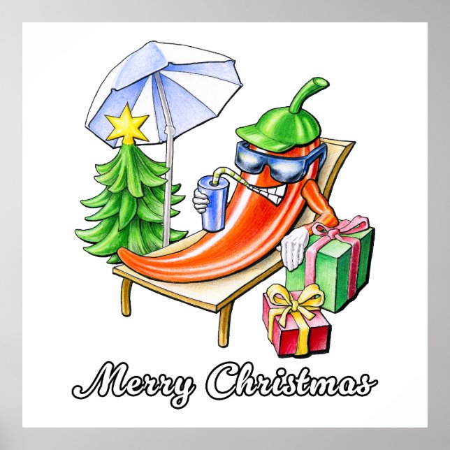 A Chili Merry Christmas under Sunshade and Tree Poster (Front)