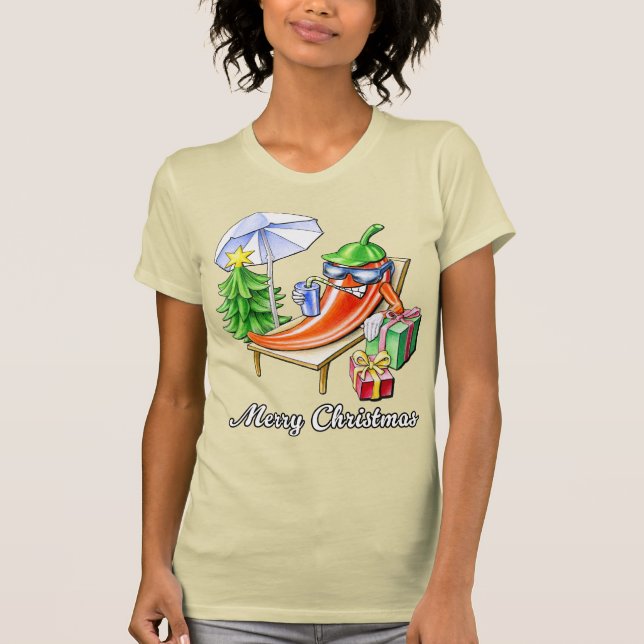 A Chili Merry Christmas under Sunshade and Tree T-Shirt (Front)