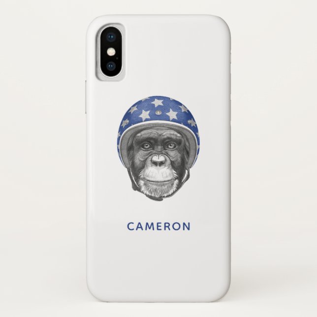 A Chimpanzee Motorcycle Rider | Add Your Name Case-Mate iPhone Case (Back)