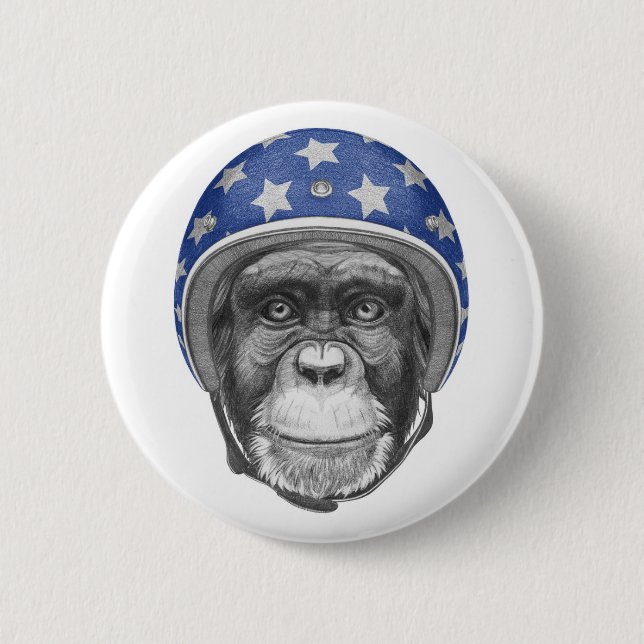 A Chimpanzee Motorcycle Rider Button (Front)