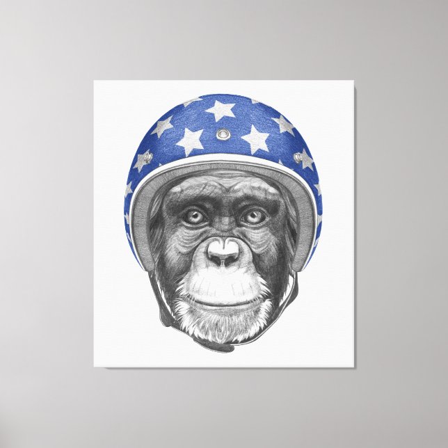 A Chimpanzee Motorcycle Rider Canvas Print (Front)