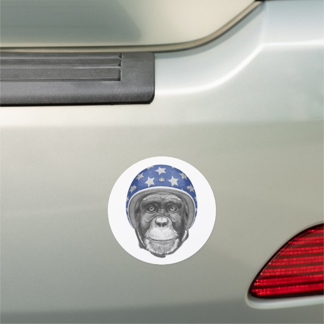 A Chimpanzee Motorcycle Rider Car Magnet (In Situ)