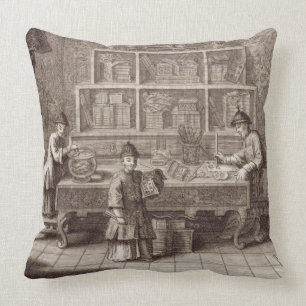 A Chinese Calligraphy Shop, from an account of the Throw Pillow
